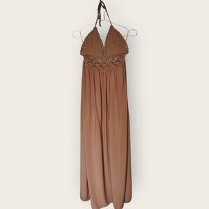 Lilbetter Womens Jrs‎ Dress Beach Crochet Brown Boho Party Strappy Summer Maxi